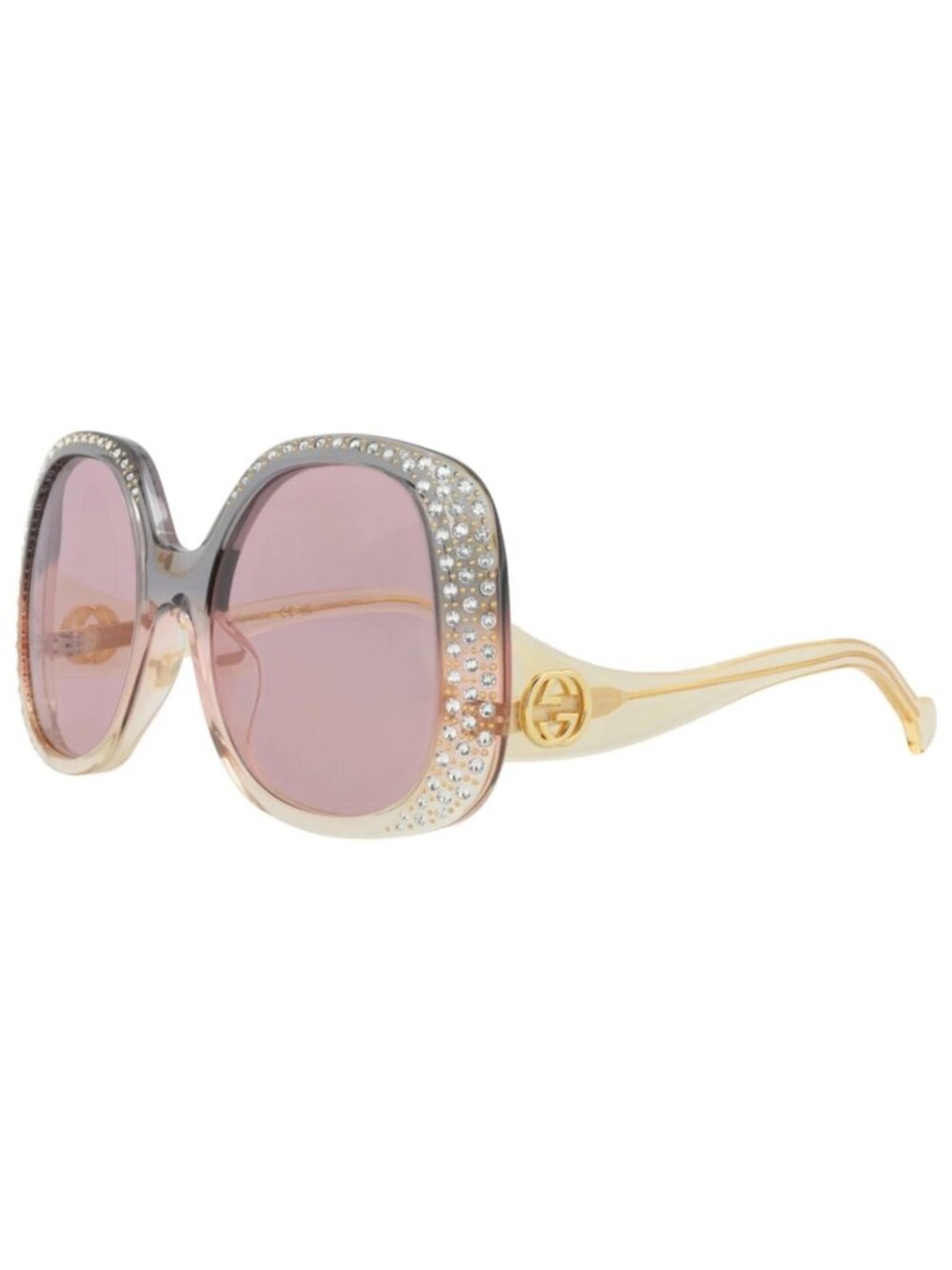 New Gucci Women's Sunglasses Round Oval Acetate Frame Grey Yellow Pink